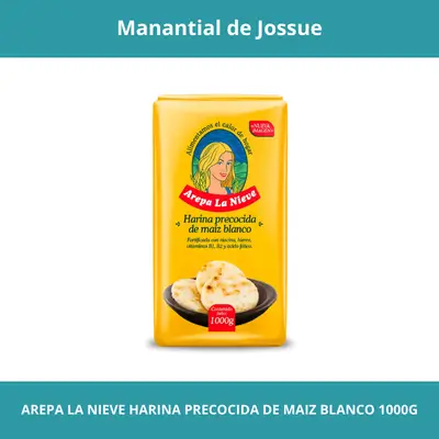 AREPA LA NIEVE HARINA PRECOCIDA DE MAIZ BLANCO CONT.NETO 1000G