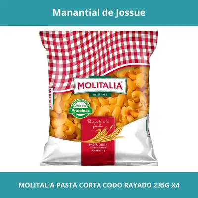 MOLITALIA PASTA CORTA CODO RAYADO PESO NETO 235G X4